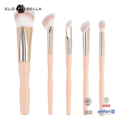 5pcs قیمت کارخانه لوگو سفارشی 100٪ مو مصنوعی گیاهخوار صورت چشم آرایش برش مجموعه،دستگیره چوبی و آلومینیوم ferrule