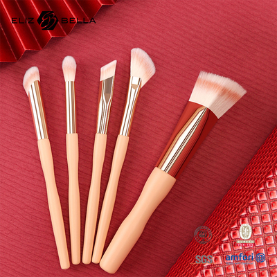 5pcs قیمت کارخانه لوگو سفارشی 100٪ مو مصنوعی گیاهخوار صورت چشم آرایش برش مجموعه،دستگیره چوبی و آلومینیوم ferrule