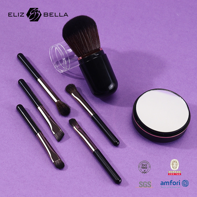 مینی On-the-Go Makeup Brush Kit مجموعه کامپکت برای چمدان یا کیف نقره ای کم آلرژی و دوستانه برای سفر