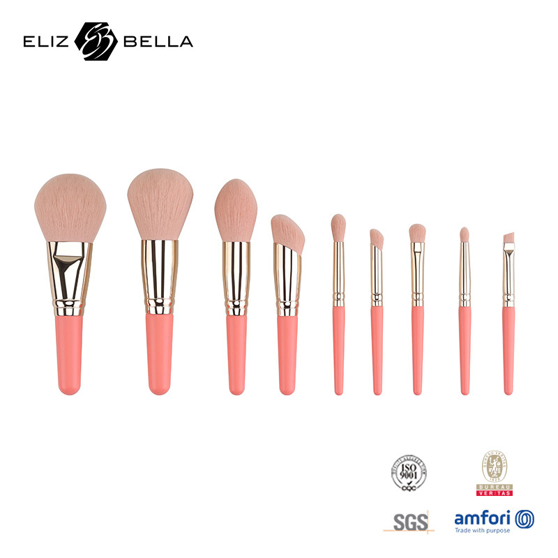 9PCS برش های آرایش زیبا با دسته چوبی کوتاه 100٪ مو مصنوعی برچسب خصوصی OEM
