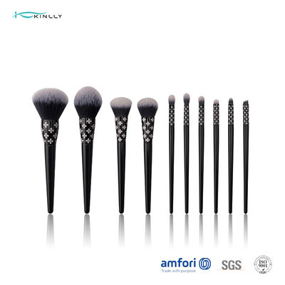 دسته برس آرایشی و لوازم آرایشی دسته چوبی 10 عدد با آرم لیزر در Ferrule